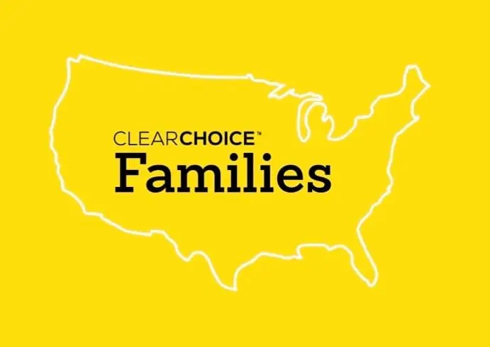 ClearChoice Families, across the United States: the wordmark set inside an outline map of the country
